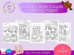 Country Style Couple Coloring Pages PLR